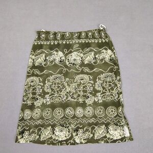 Vintage Wrapper Floral Skirt Women Large Green Knee Length Stretch USA 90s Boho